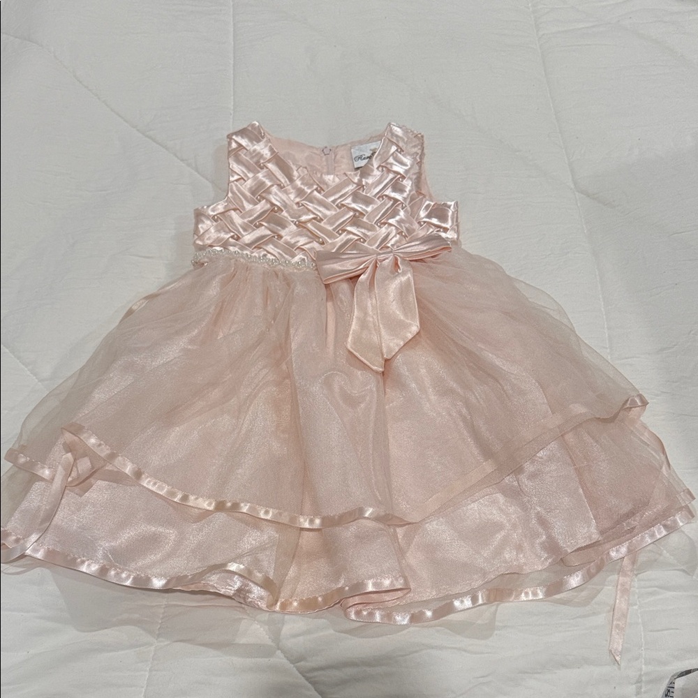 Rare Editions Peach Woven Dress with Pearls